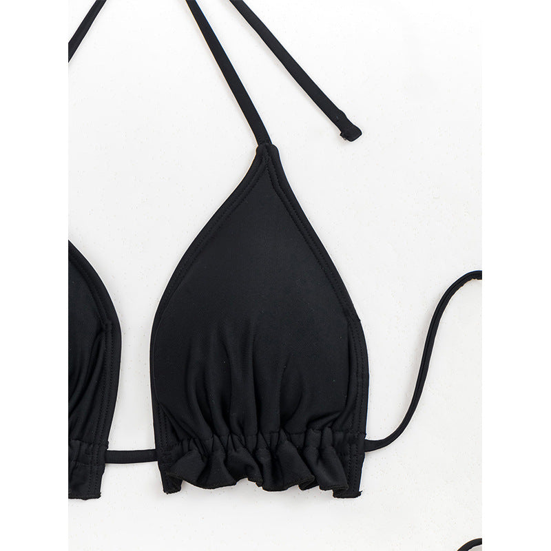 Bikini Negro – Copa Triangular, Espalda Descubierta y Lazos Ajustables